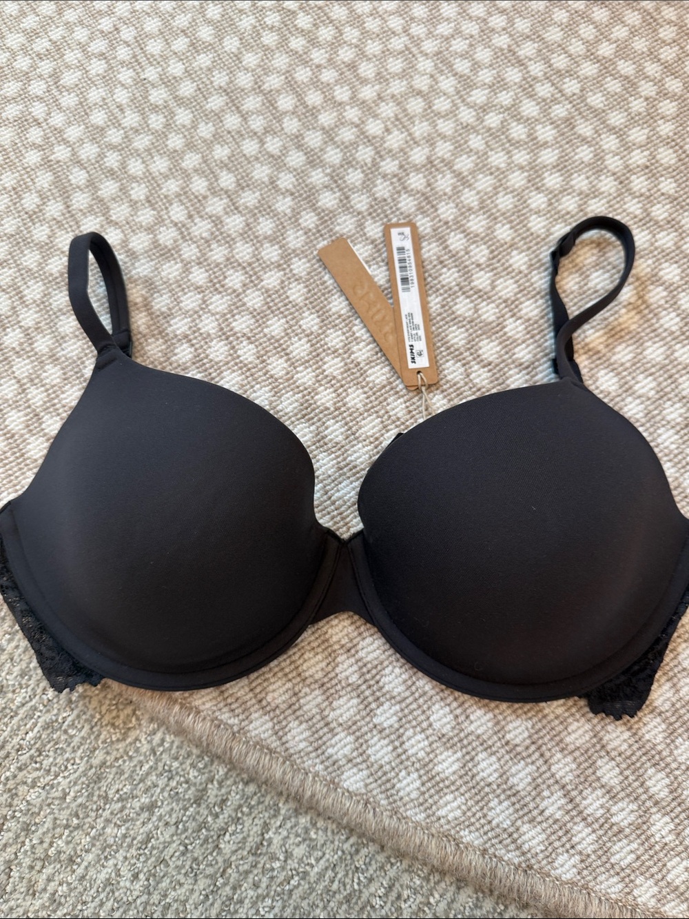 SKIMS Black T-Shirt Bra with Lace Trim